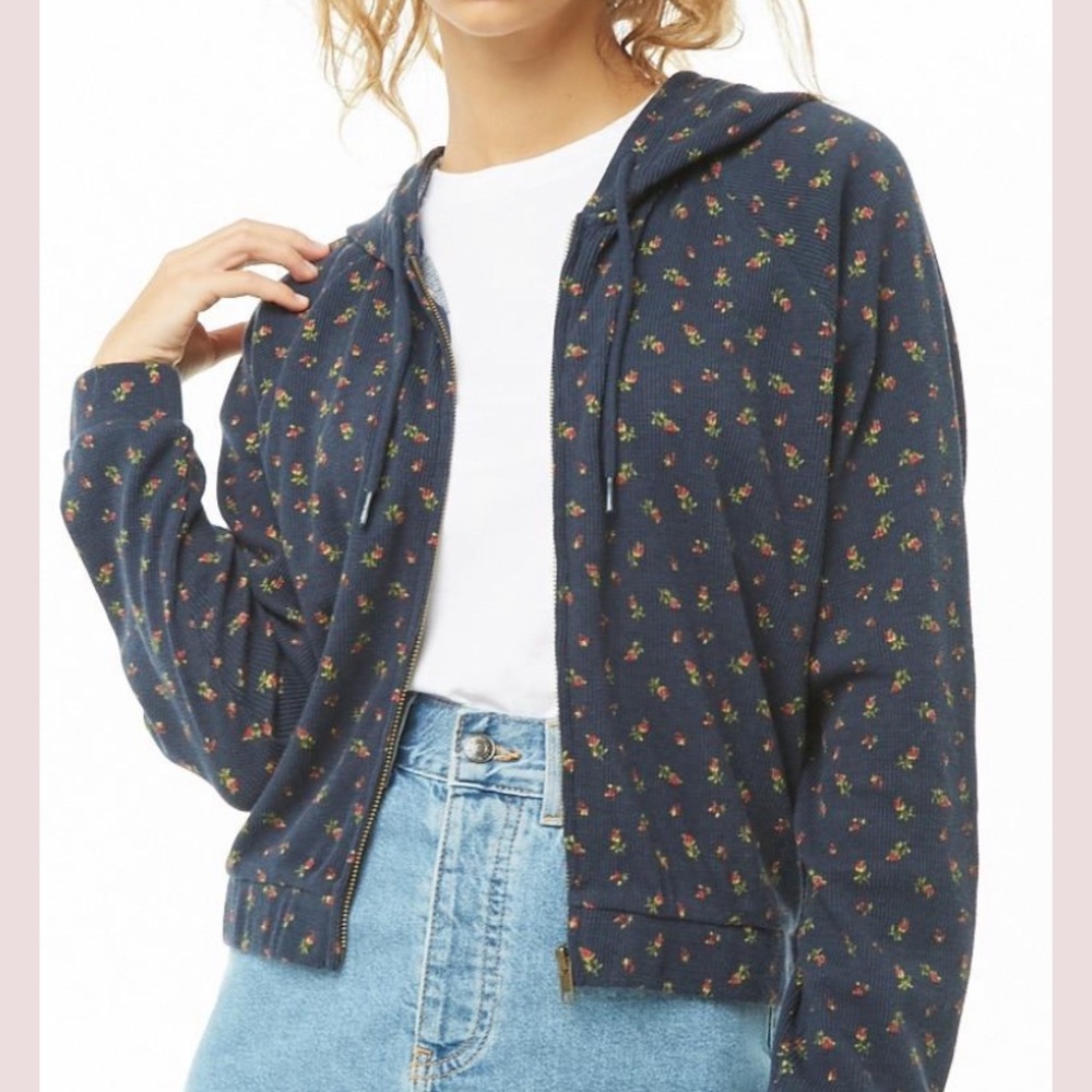 Forever 21 Floral Zip Up Hoodie